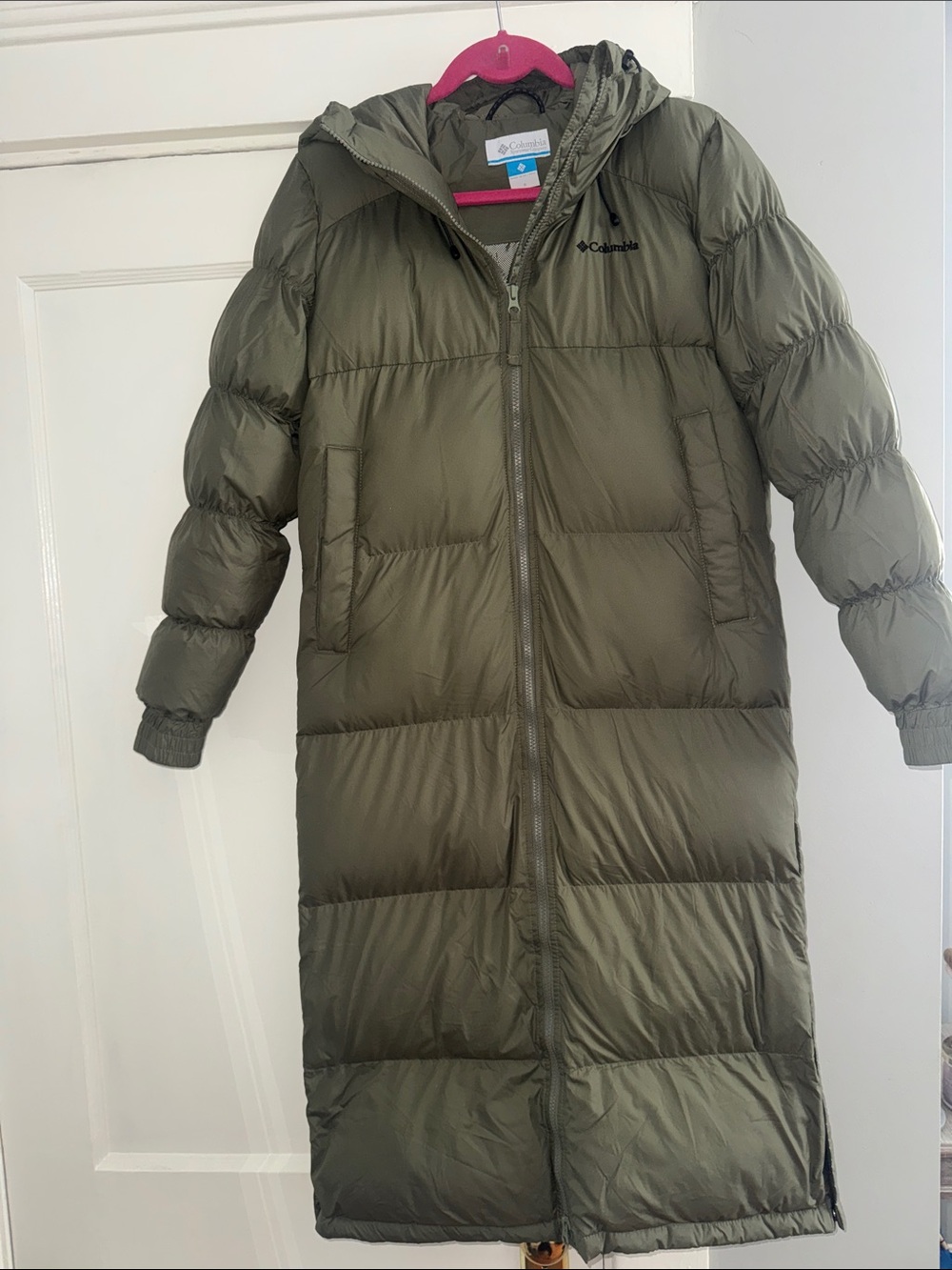 Columbia Olive Green Long Hooded Puffer Coat
